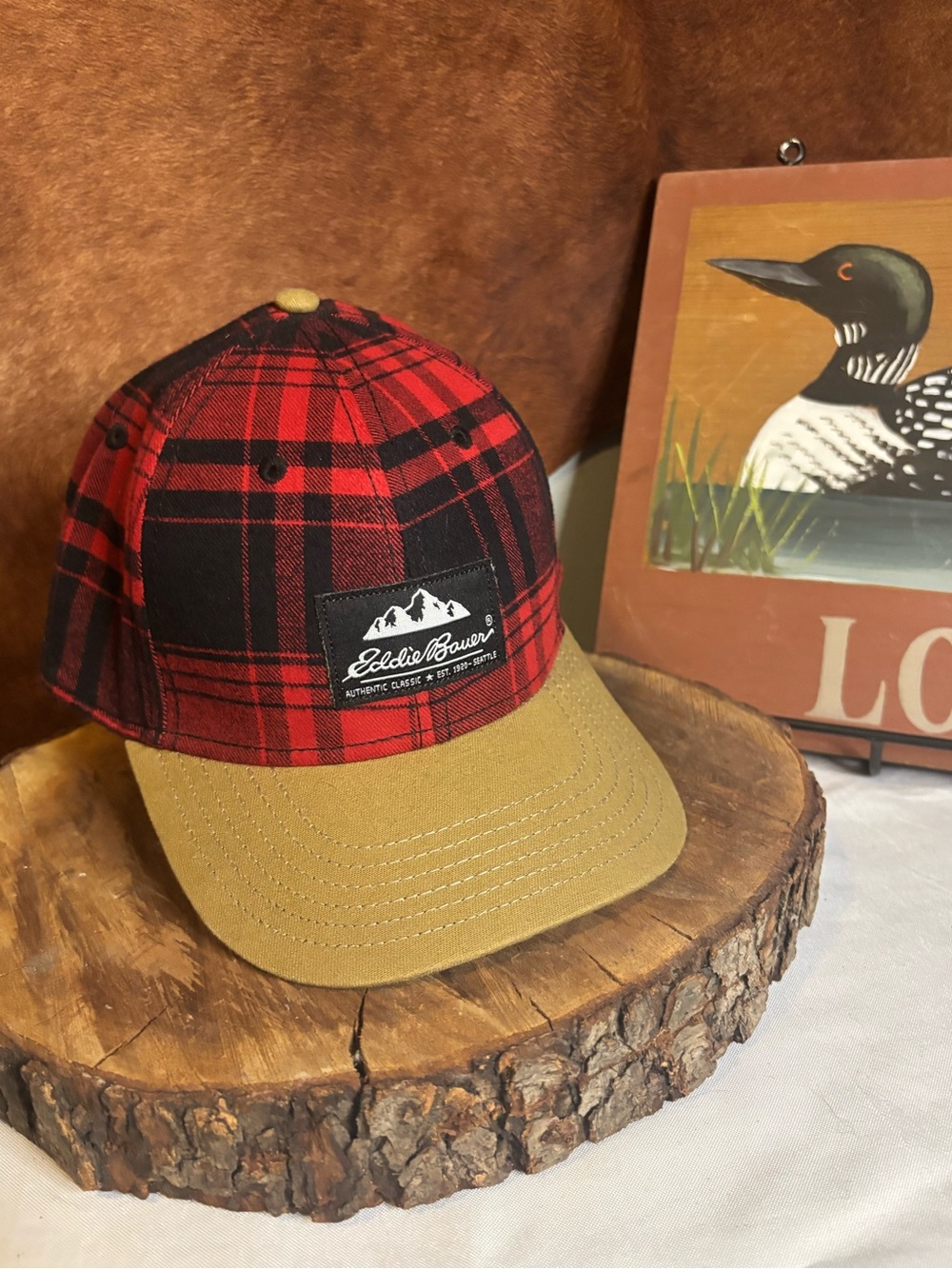 Eddie Bauer Buffalo Plaid Snapback Hat | Red Flannel Outdoors Cabin Cap